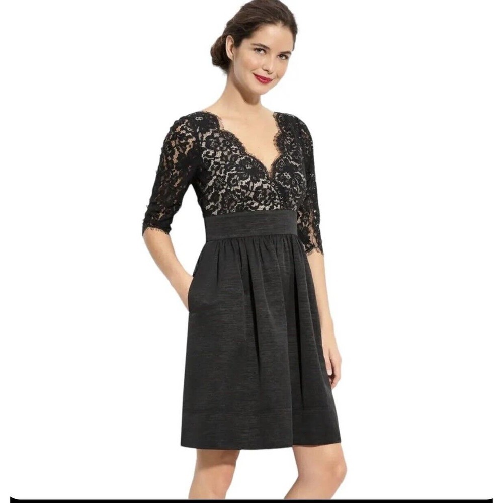Eliza J Fit and Flare Black Lace Knee Length Dress Women's Size 14
